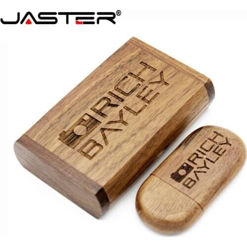 Free LOGO Wooden Box USB2.0 Flash Drive 4G 8GB 16GB 32GB 64GB 128G Oval Pen Drives Wedding Photography Gifts Memory Stick U Disk