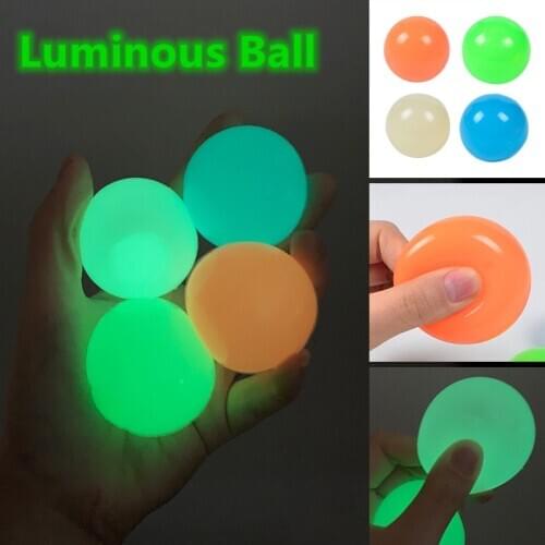 4PCS Fluorescent Sticky Wall Balls Toy Ball Target Toy Kid Gift Catch Throw Balls Luminous Ball Toy Novelty Stress Relief Toy