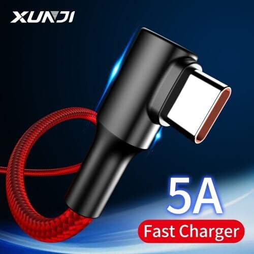 XUNJI USB Type C Cable Fast Charger Cord 5A Nylon Braided Mobile Phone Cables For Huawei Xiaomi Poco x3 pro