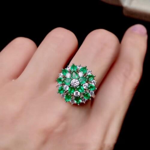 Luxury 100% 925 Sterling Silver Pear Cut Natural Emerald Created Moissanite Wedding Party Bohemian Ring For Women Fine Jewelry