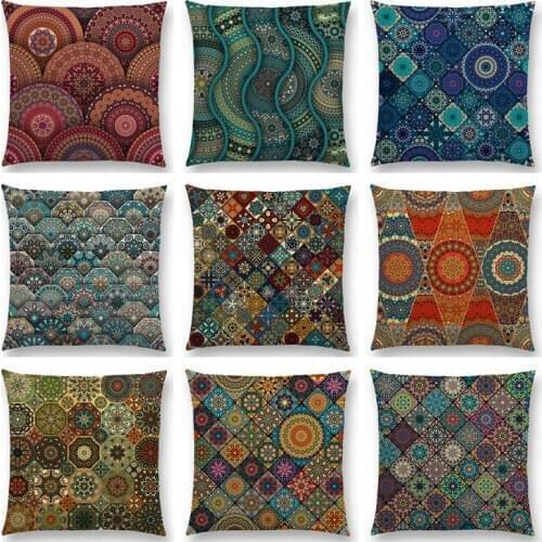 Colorful Abstract Ethnic Floral Mandalas Pattern Prints Vintage Patchwork Retro Geometric Cushion Cover Sofa Throw Pillow Case