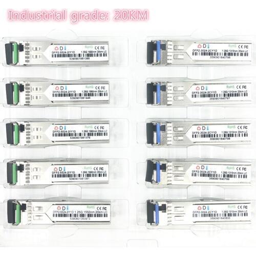 LC SFP Fiber optic module Industrial grade -40~+80 Celsius 1.25G20KM 1310/1550nm Single-SFP compatible optical module 5pairs