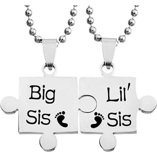 2019 Hot Stainless Steel Necklace Big sis Lil' sis Puzzle Pendant Titanium Steel Jewelry Fashion Gift Sister