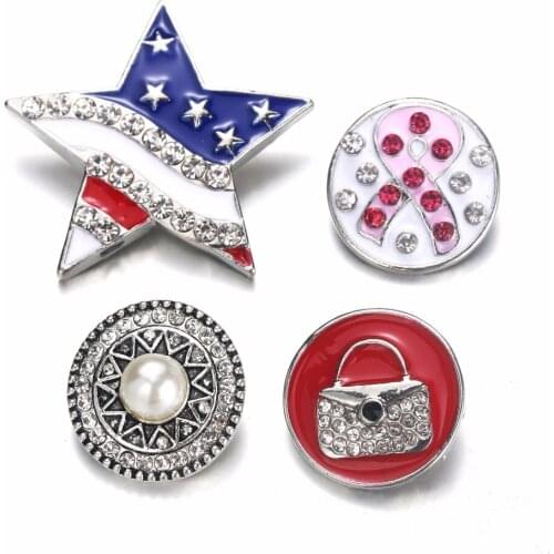 Hot wholesale 10pcs/lot High Quality Mix 18mm Flower Metal Snap Button Charm Rhinestone diy Button Ginger Snaps Jewelry 9884