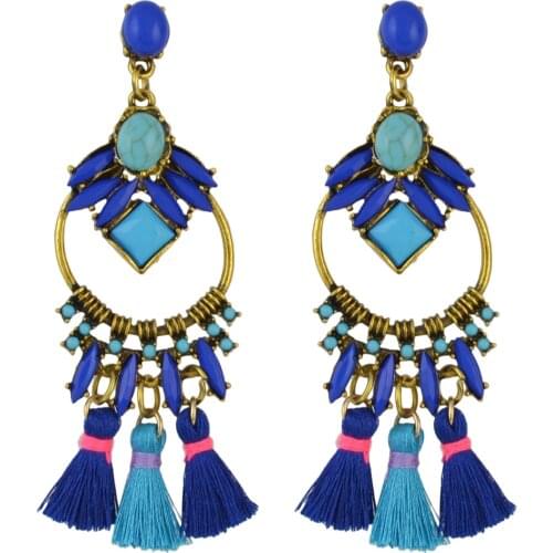 2019 popular European and American street auction womens earrings bohemian blue tassel female jewelry Pusheen
