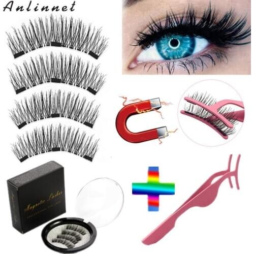 2 pairs 4 pieces 3 magnet false eyelashes natural magnetic eyelashes 3D false eyelashes makeup eyelash tools wholesale