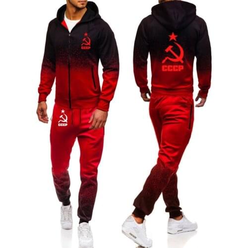 2021 Men Hoodies Unique CCCP Russian USSR Soviet Union Print Gradient Hooded Mens Jacket high quality Sweatshirt Sweatpants Suit