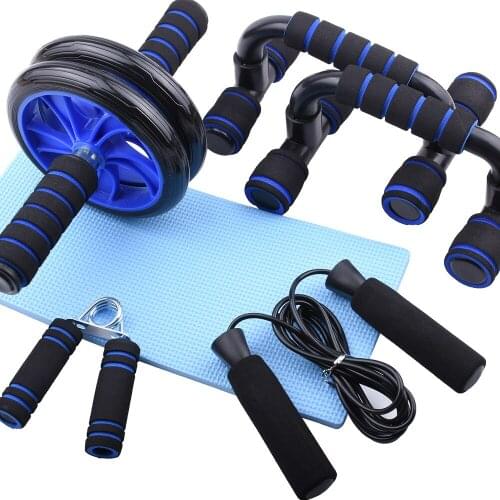 Full Body Workout Kit Indoor 6 pcs Set Jump Rope Soft Handle Hand Gripper Push Up Bar Exercise Ab Roller with Knee Pad Crossfit