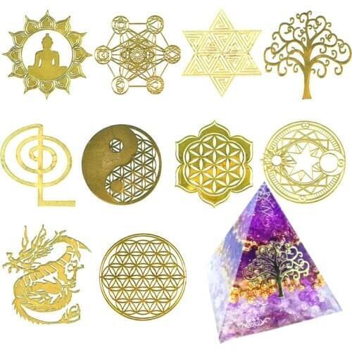 10Pc DIY 7 Chakra Copper Energy Tower Orgonite Sticker Flower Life Tree Pyramid Decor Epoxy Resin Fillings Resin Crafts
