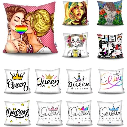Nordic Fashion girl cushion cover Simple Queen crown pillowcase For Sofa Polyester Pillowcover Home Decoration Pillowcase Hot