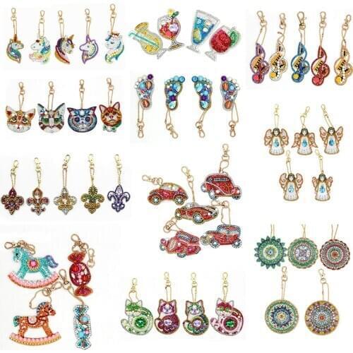 New Diy Diamond Keychain Painting Kits Kids Gift Special Shape Drill Rhinestones Woman Girl Jewelry Keyring
