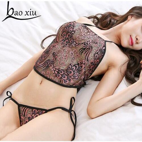 Sexy lingerie Plus Size Gold Bride Perspective Apron Uniform Temptation Set Hot Erotic Backless Lace sleeveless suits for Women