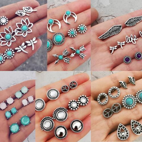 IF YOU Geometry Design Stud Earrings Set For Women Bohemia Flower Round Earrings Fashion Statement Jewelry Gifts Dropshipping