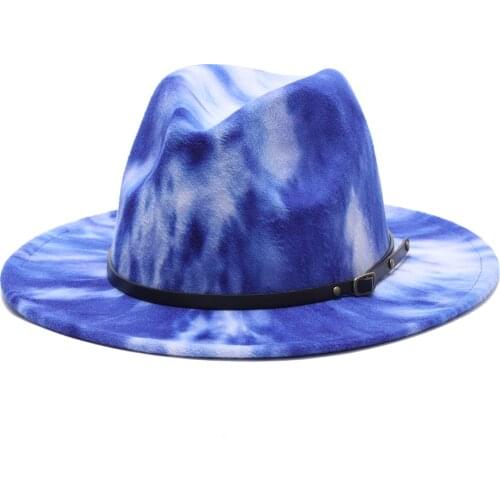 2020 Colorful fedora hats for women Flat wide Brim Panama Wool Felt Jazz Fedora Button belt Hats for men goth top wedding Hat