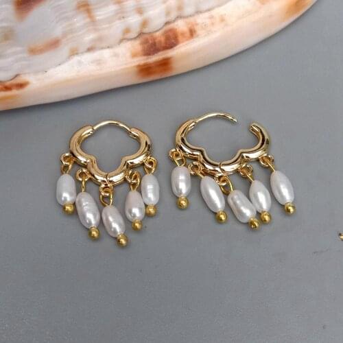 YYGEM Cute style natural Freshwater Cultured White Rice Pearl Cloud Gold plated Hoop Earrings