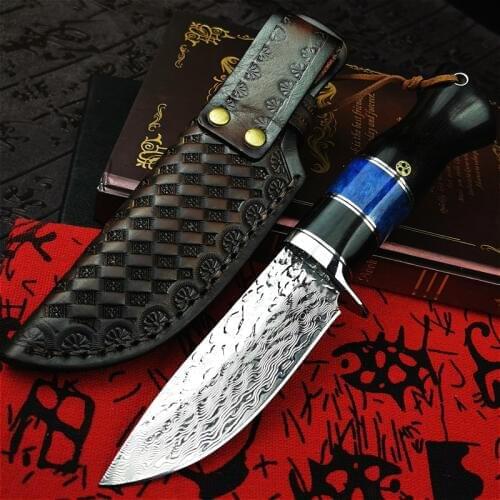 PEGASI Damascus steel ebony handle straight blade classic G10 steel core high hardness outdoor hunting knife tactical knife
