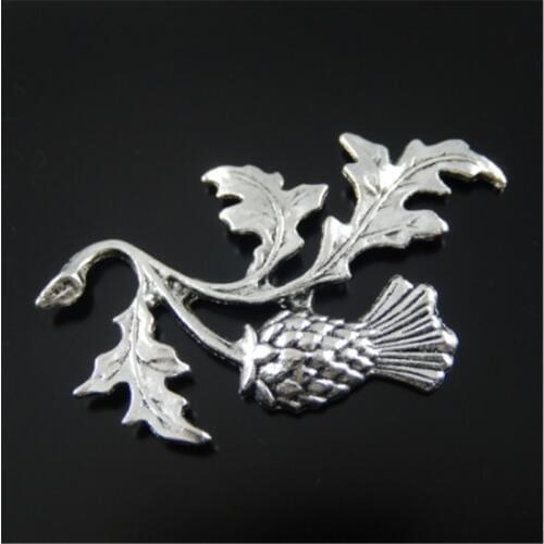 20Pieces) Man Top Silver Color Leaf Vintage Necklace Pendant Tone Alloy Thistle Plant Jewelry Findings 47*32*2mm AU32136