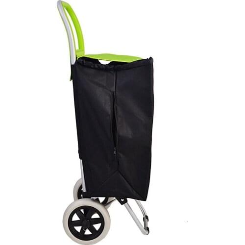 Side Zipper Portable Shopping Cart 6-inch Wheel Folding Vegetable Car Steel Pipe Aluminum Alloy Frame
