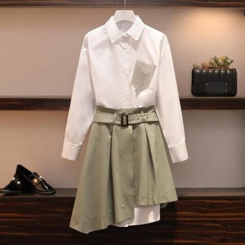 A-line Skirt Set white shirt Women 2 Piece Set streetwear cool girl 2 Piece Outfits Korean style Fall Winter Clothing