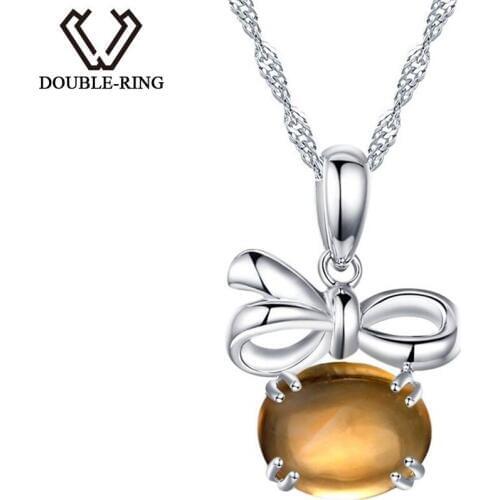DOUBLE-R Natural Gemstone Citrine Pendant Women 925 Sterling Silver Necklace Real Fine Jewelry With Chain Girl friend Gift