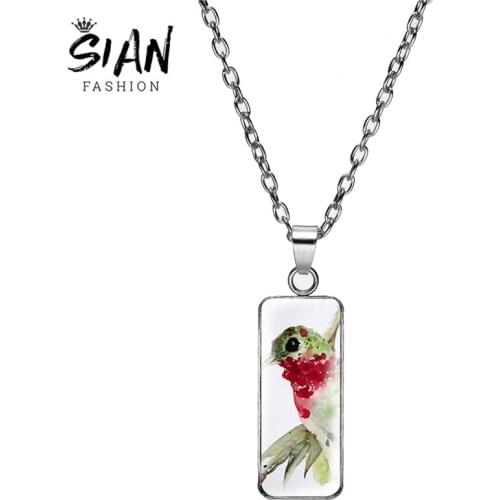 SIAN Beautiful Hummingbird Rectangular Pendant For Woemn Fashion Creative Necklace Animal Bird Picture Jewelry Zoo Souvenirs New