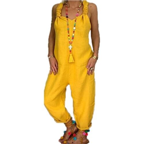 Yvlvol 2021cotton linen Womens Jumper Overalls Loose Romper Oversize Ladies Jumpsuit Tank Pants Plus Size S-3XL