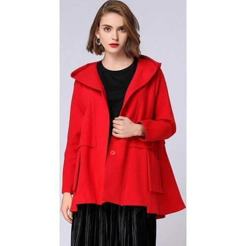Womens Plus size Hooded coats loose casual Elegance coat A-Line Euramerican autumn winter new Solid single breasted short coat
