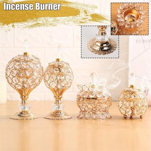 1Pc Nordic Crystal Incense Burner Arabian Style Eid Plating Metal Aromatherapy Censer Home Decorative Ornaments