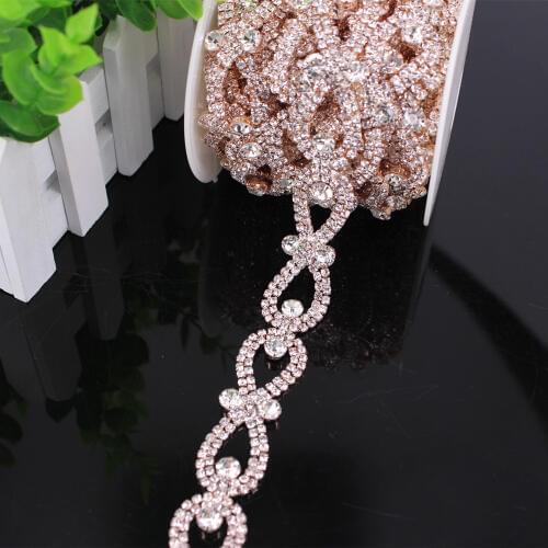 1Yard Rose Gold DIY Craft Shoes Clothing AccessoriesShinny Tassel Glass Rhinestone Trim Applique Patches For Wedding Dress Belt