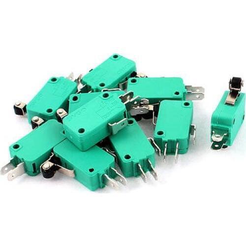 10Pcs Short Hinge Roller Arm SPDT 1NO 1NC Long Life Micro Limit Switch Green KW3-OZ