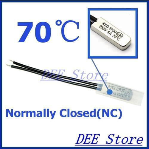 10Pcs/lot 70C Degree Celsius NC Normal Close Thermal Protector Sensor Thermostat temperature control fuse switch 250V 5A KSD9700