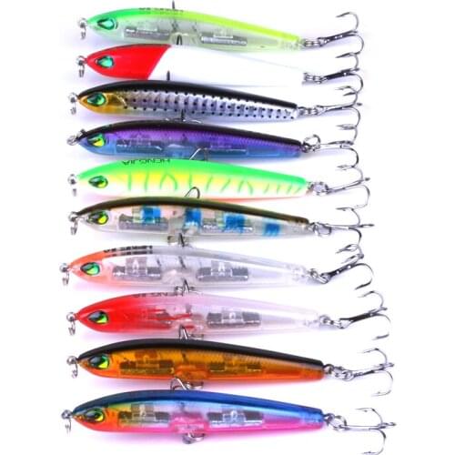 10Pcs 7.5cm 9g Hot Sale Pencil Fishing Lure Deep Water Boating SwimBait Plastic Sinking Artificial Quanlity Tackles 3D Eye Hook