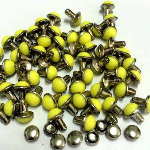 100Sets/Lot 6.5MM Round Yellow Acrylic Bag Belts Rivets Punk Rock Spike Rivets With Silver Color Base DIY Making Shipping Free