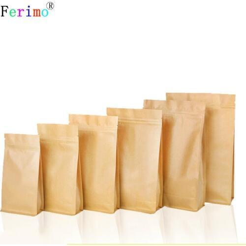 100pcs Eight Seal Zip Lock Stand Up Bag Kraft Paper Food Candy Packaging Storage Bags Large Small Pouch Package