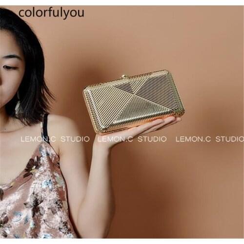 2019 Fashion Handbags Women Metal Clutches Top Quality small Party gold Evening Purse Box bag lady chain Shoulder Messenger Bags