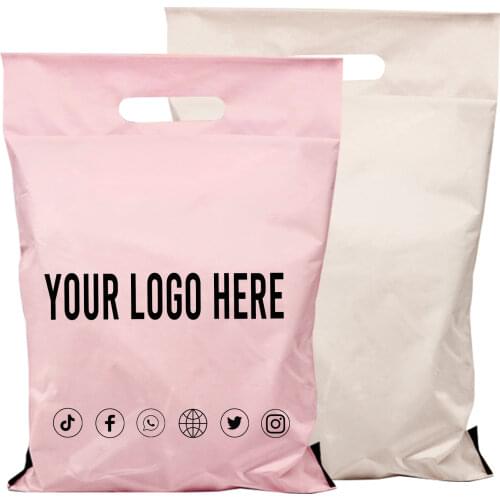 50pcs Custom Bags Handle Bags Self-Seal Adhesive Storage Bag Plastic Poly Envelope Mailer Postal Mailing Bags Custom Brand logo