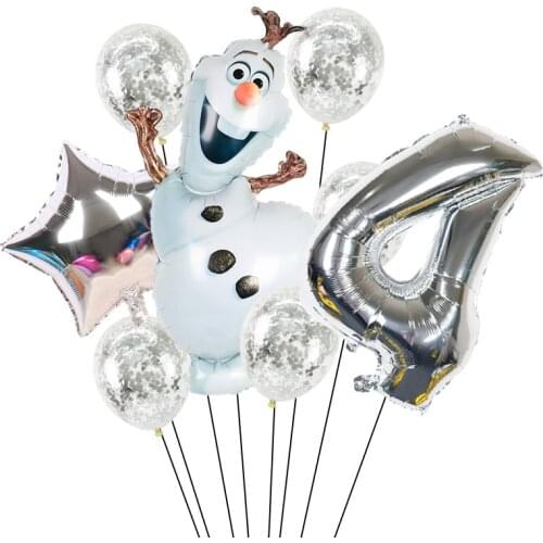 8pcs Disney olaf cartoon Snowman Foil Balloons 32inch silver number air Globos Baby Shower Birthday Party Decorations kids toys