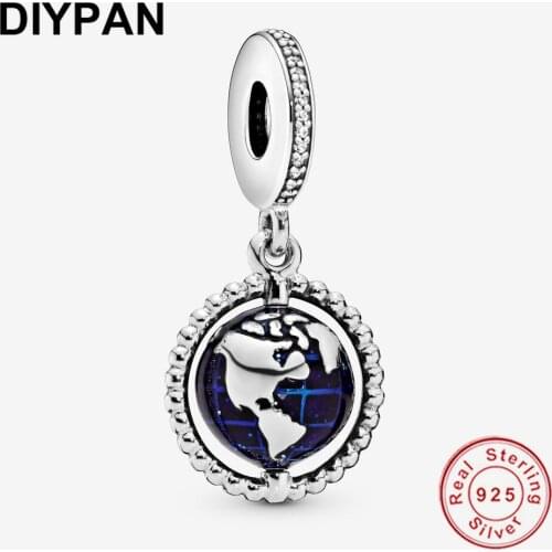 925 Sterling Silver Spinning Globe Dangle Charm Fit Original Pandora Bracelet Charm Pendant Charm Beads DIY Jewelry Berloque