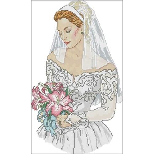 Bride holding bouquet patterns Counted Cross Stitch 11CT 14CT18CT DIY Chinese Cross Stitch Kits Embroidery Needlework Sets