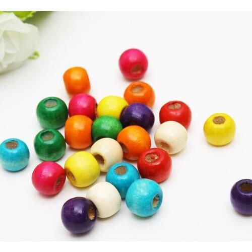 100pcs 9*10mm Mixed Color Spacer Wood Beads Round Wooden Beads for Jewelry Making Baby Rattle Pacifier Beading Findings