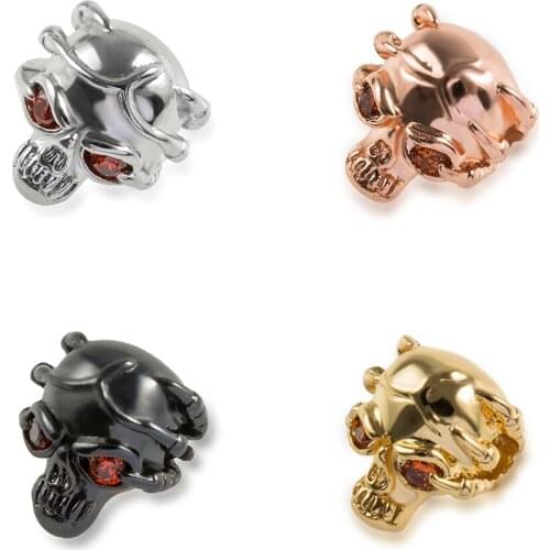 5pcs/lot Basic Spacer Beads DIY Metal Pave CZ Charm Beads Holy beast head red eyesfor Men Jewelry Bracelet Wholesale C73