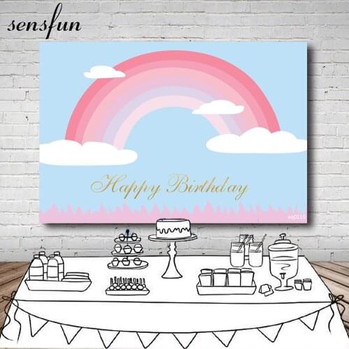 Sensfun Boys or Girls Baby Shower Backdrops Baby Blue Theme Pink Rainbow Happy Birthday Party Photography Backgrounds 7x5ft Viny