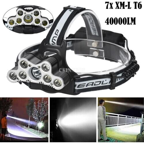 DHL 10PCS 40000 LM 7X XM-L T6 LED Rechargeable Headlamp Headlight Travel Head Torch