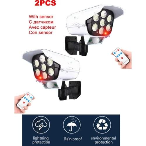 2pcs remote Solar motion sensor lamp light Dummy camera security outdoor waterproof Emulational Decoy IR LED Flash Red Led dummy