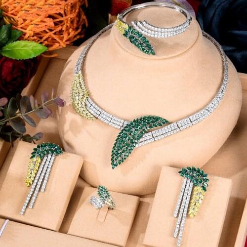 Kellybola Luxury High Quality Necklace Earrings Bracelet Ring Zircon 4PCS For Women Wedding Banquet Party Dubai Jewelry Sets