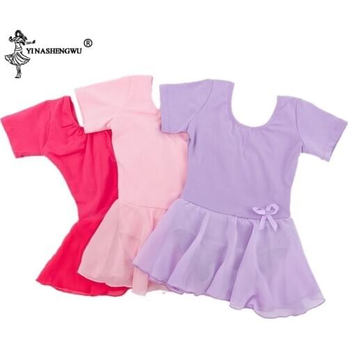 Girls Skirted Leotard Ballet Dance Costume Ballerina Dress Long Sleeve&Short Sleeve Cotton Front Lined With Bow Tie Decorated