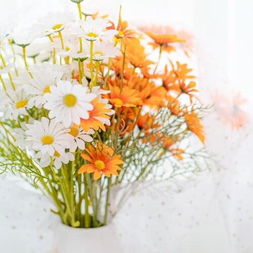 Cool Artificial Flowers Silk Daisy High Quality 5 Heads Long Branch Plastic Stem Fake Flower for Home Wedding DIY Decor Arrange