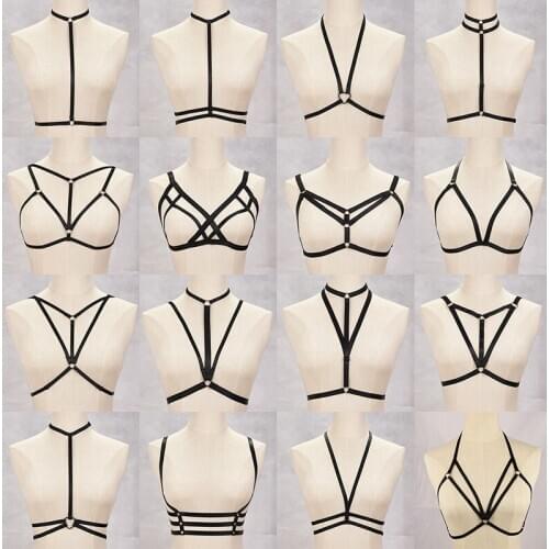 Polyester Harness Lingerie Women Fetish Tops Crop Bodysuit Harajuku Gothic Body Cage Bra Rave Festival Bralette Harness