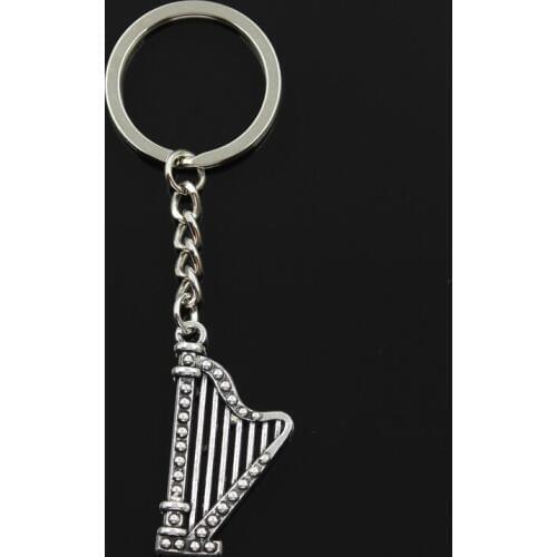 Fashion 30mm Key Ring Metal Key Chain Keychain Jewelry Antique Bronze Silver Color Plated Harp Musical 40x21mm Pendant