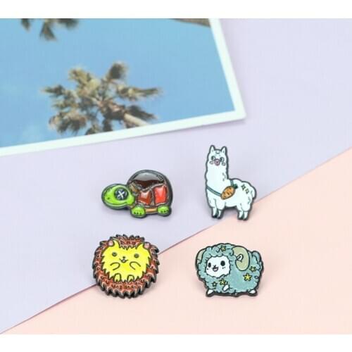 Cartoon Animal Enamel Custom Pins Sheep Lion Tortoise Cute Brooches Clothes Label Pins Badge Jewelry Gift For Kids Friends Woman